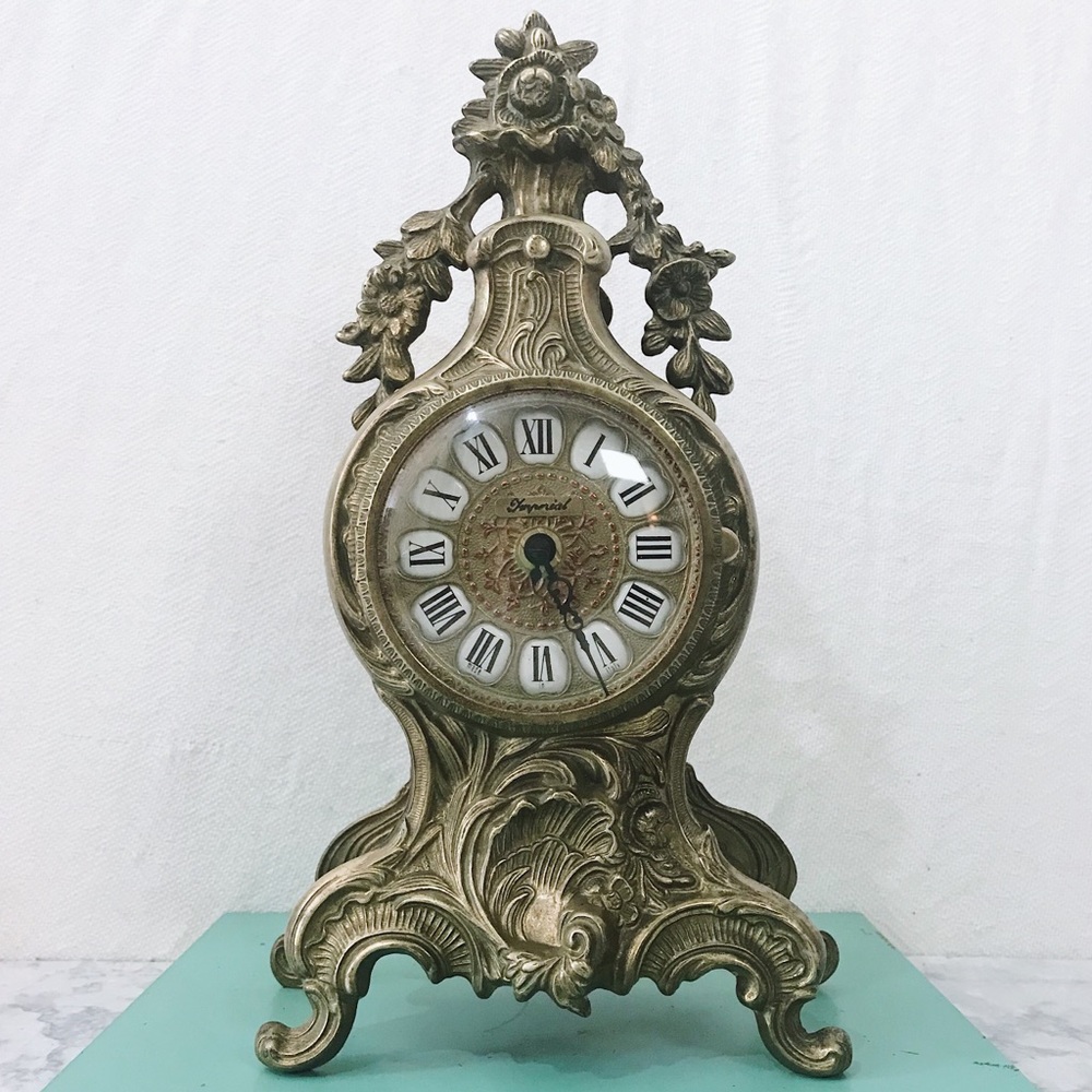 Vintage Imperial Brass Mantle Clock & Candelabras